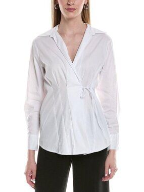 Kenneth Cole Women’s White Wrap Front Tie Blouse Long Sleeve Size M NWT